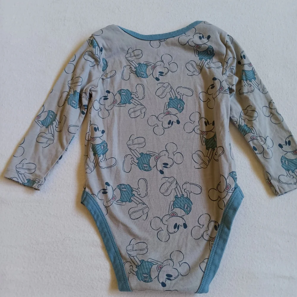 Mickey Mouse Sz 12M Long Sleeve Onesie - Gray and Blue